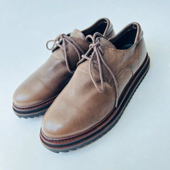 P.Monjo women flat form leather lace up loafers , brown, Size 40 - Picture 3 of 9